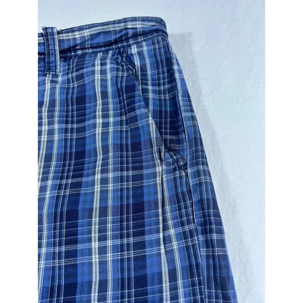 Reunion Men's Blue Plaid Flat Front Cotton Shorts Size 42